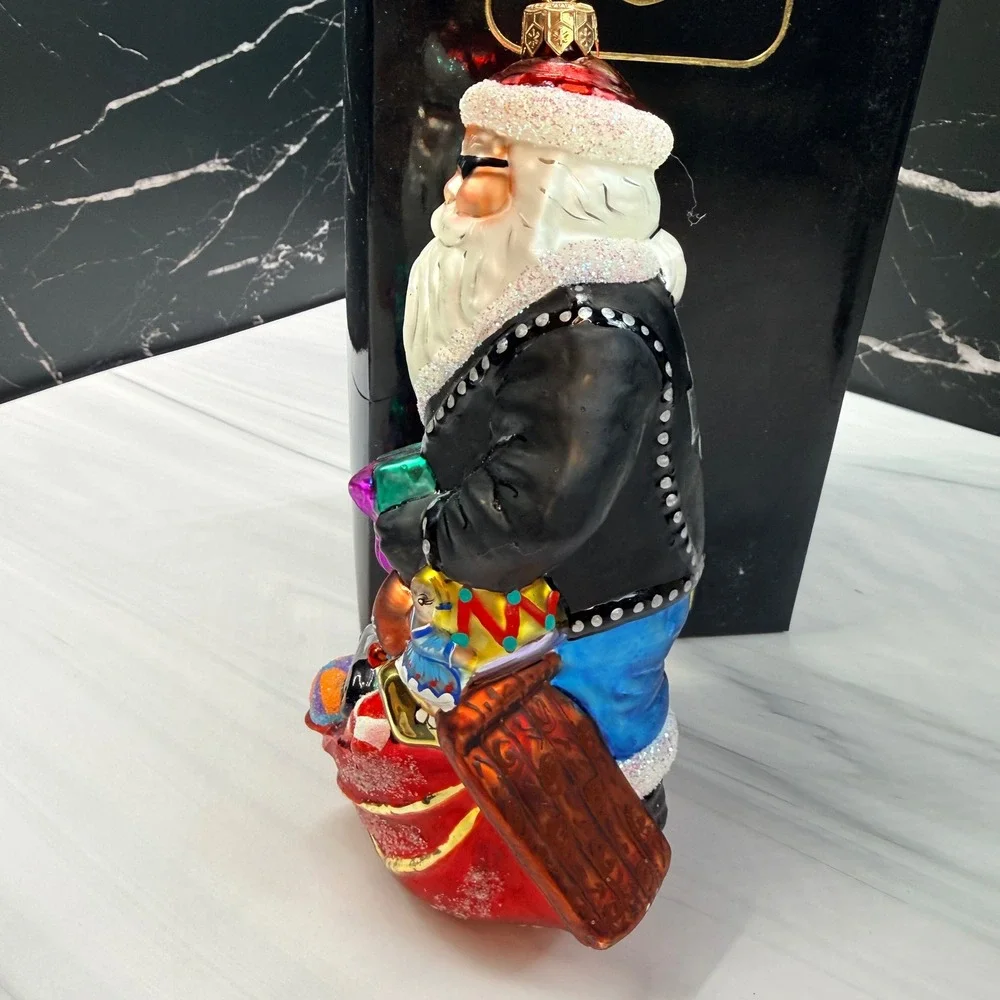 Christopher Radko Harley-Davidson Biker Santa Glass Christmas Ornament with Box